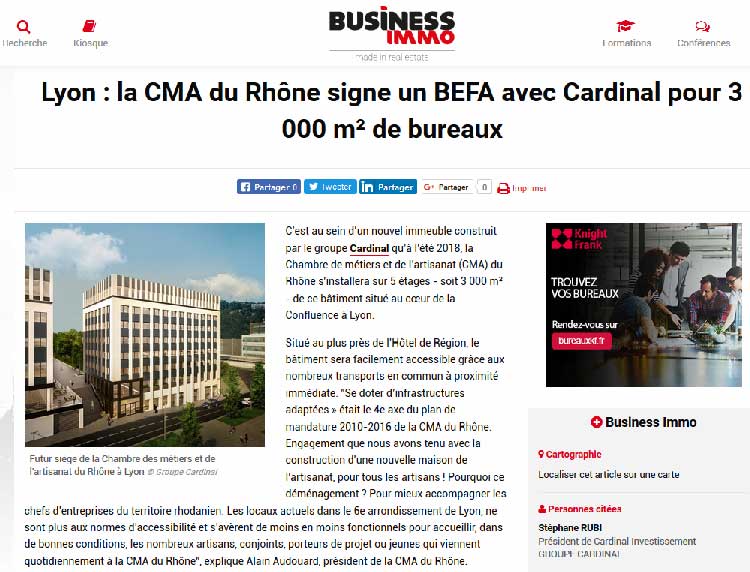 Business Immo : La CMA signe avec le Groupe Cardinal Business Immo : La CMA signe avec le Groupe Cardinal