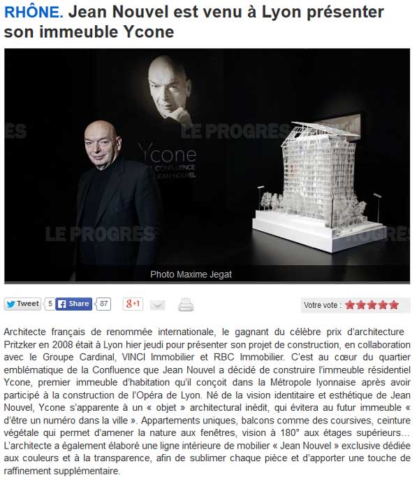 Le Progrès : Jean Nouvel est venu à Lyon présenter son immeuble Ycone Le Progrès : Jean Nouvel est venu à Lyon présenter son immeuble Ycone