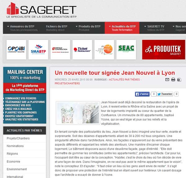 Presse - Sageret : Une nouvelle tour de logements par Jean Nouvel Presse - Sageret : Une nouvelle tour de logements par Jean Nouvel