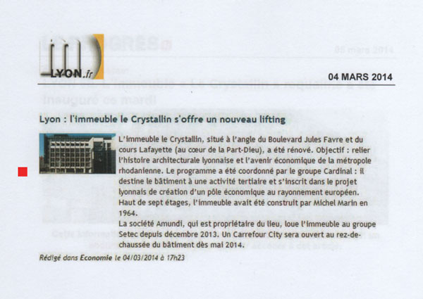 Groupe Cardinal - Revue de Presse mars 2014 - extraits M LYON