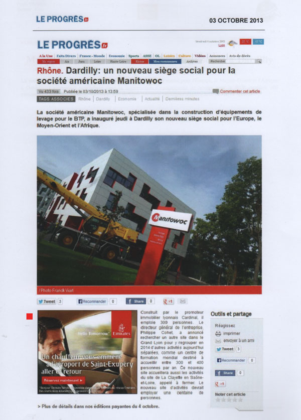 Groupe Cardinal - Revue de presse octobre 2013 - Le Progrès 03/10/2013