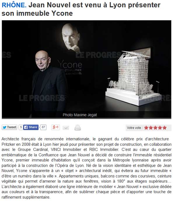 Le Progrès : Jean Nouvel est venu à Lyon présenter son immeuble Ycone