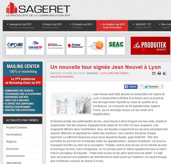 Presse - Sageret : Une nouvelle tour de logements par Jean Nouvel
