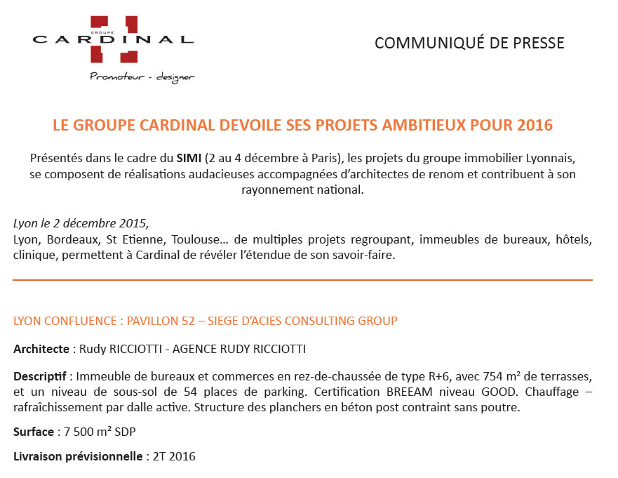 LE GROUPE CARDINAL DEVOILE SES PROJETS AMBITIEUX POUR 2016