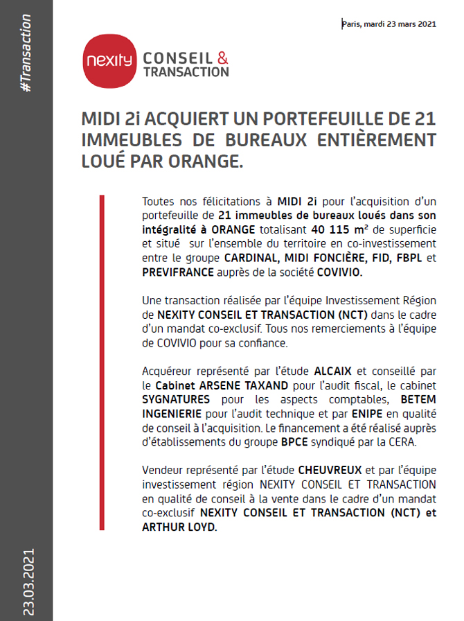 Jean Christophe Larose annonce l'acquisition d'un groupe d'immeubles avec MIDI 2i