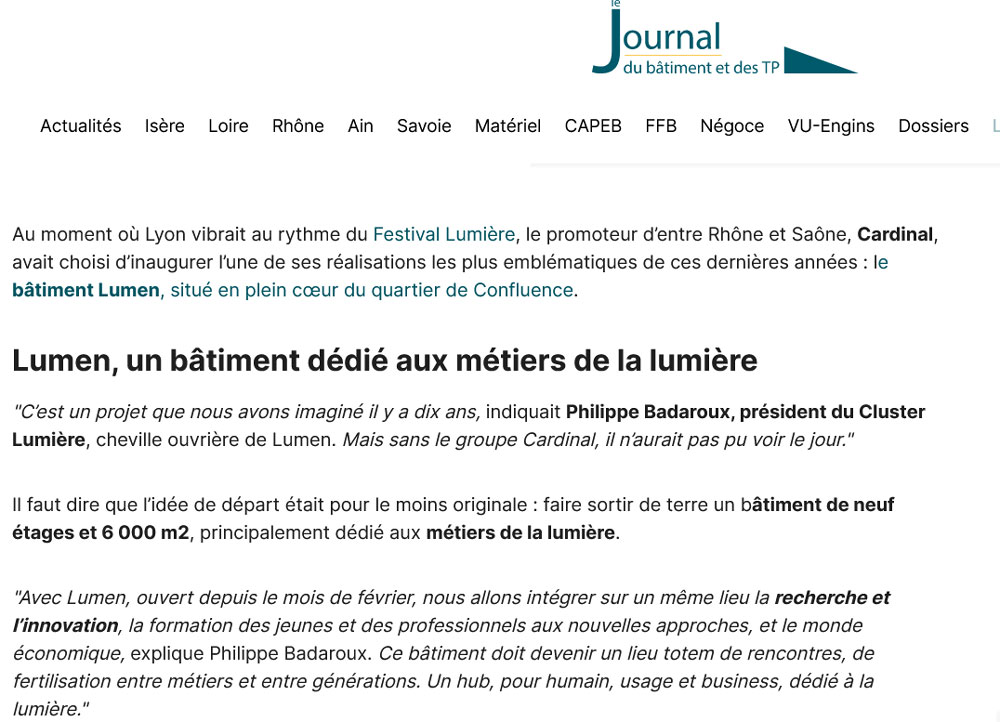 Journal du BTP : Lumen dans la lumière ©Vladimir de Mollerat 